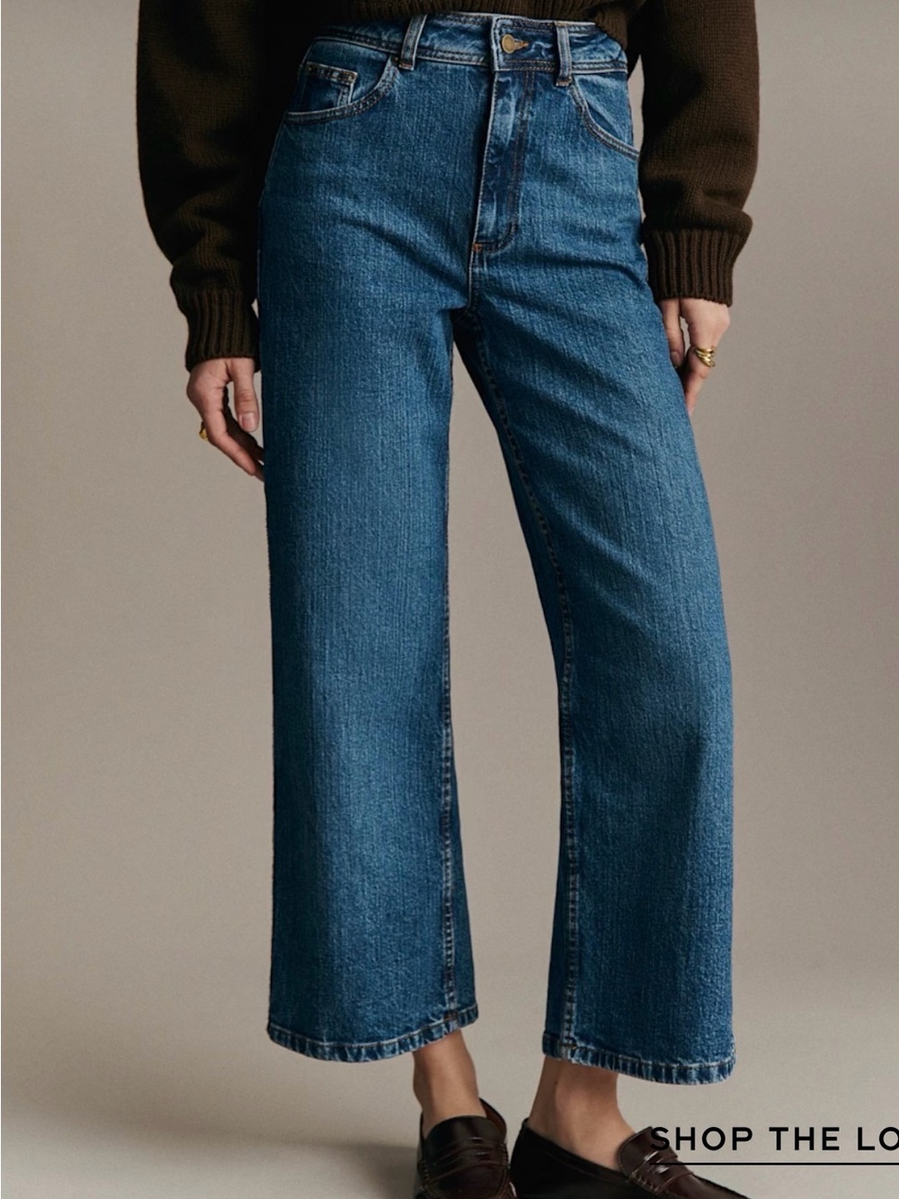 Sezane Cropped Wide-Leg Jeans in Dark Blue